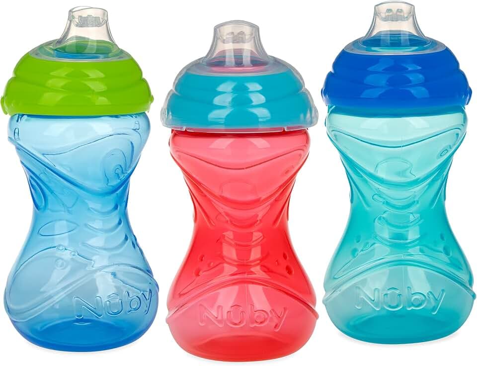 Nuby Clik-It Soft Spout No-Spill Easy Grip Sippy Cup, 10 Oz - 3 Pack