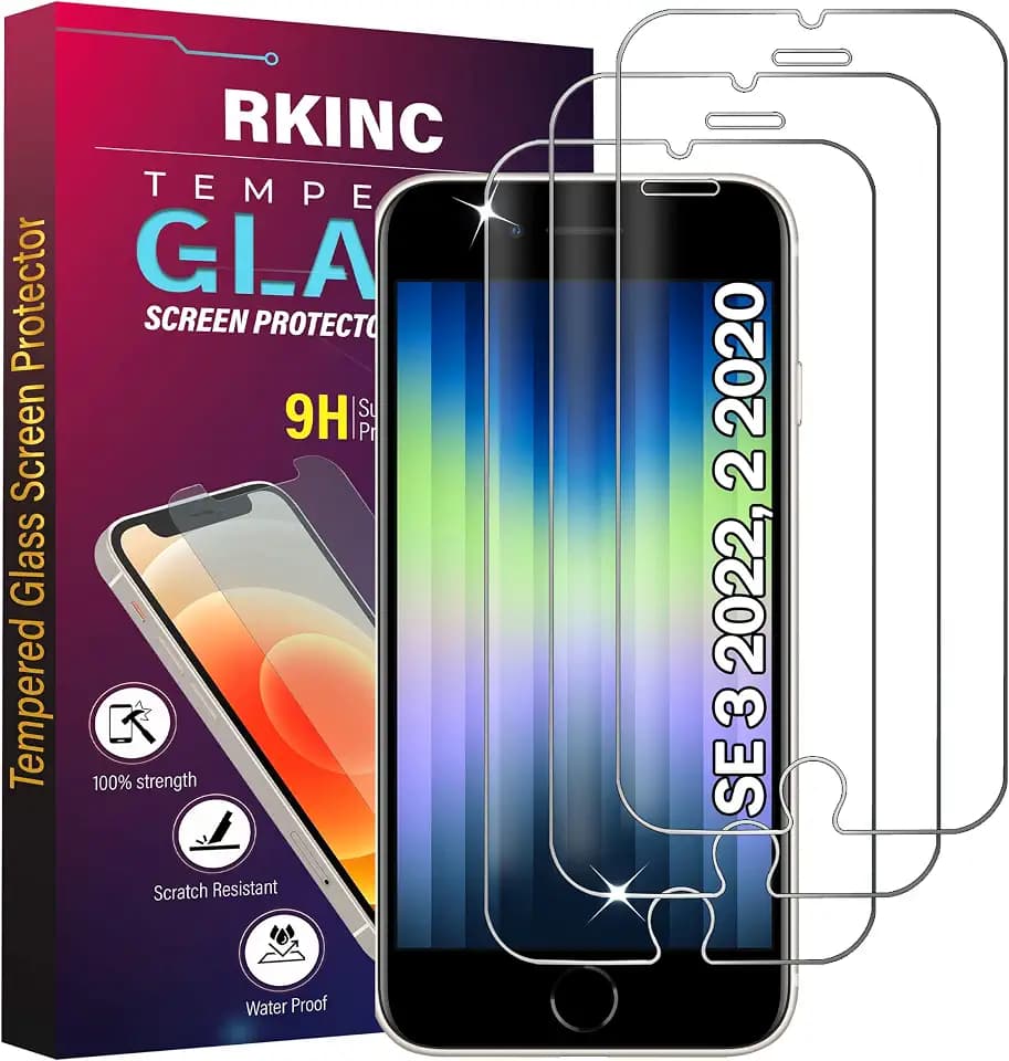 RKINC 3 Stück, Panzerglas Schutz Glas für iPhone SE 3 2022/ SE 2 2020, iPhone 7 / iPhone 8, Panzer HD Displayschutzfolie, 0,33 mm kratzfest, splitterfrei, blasenfrei, lebenslangeGarantie