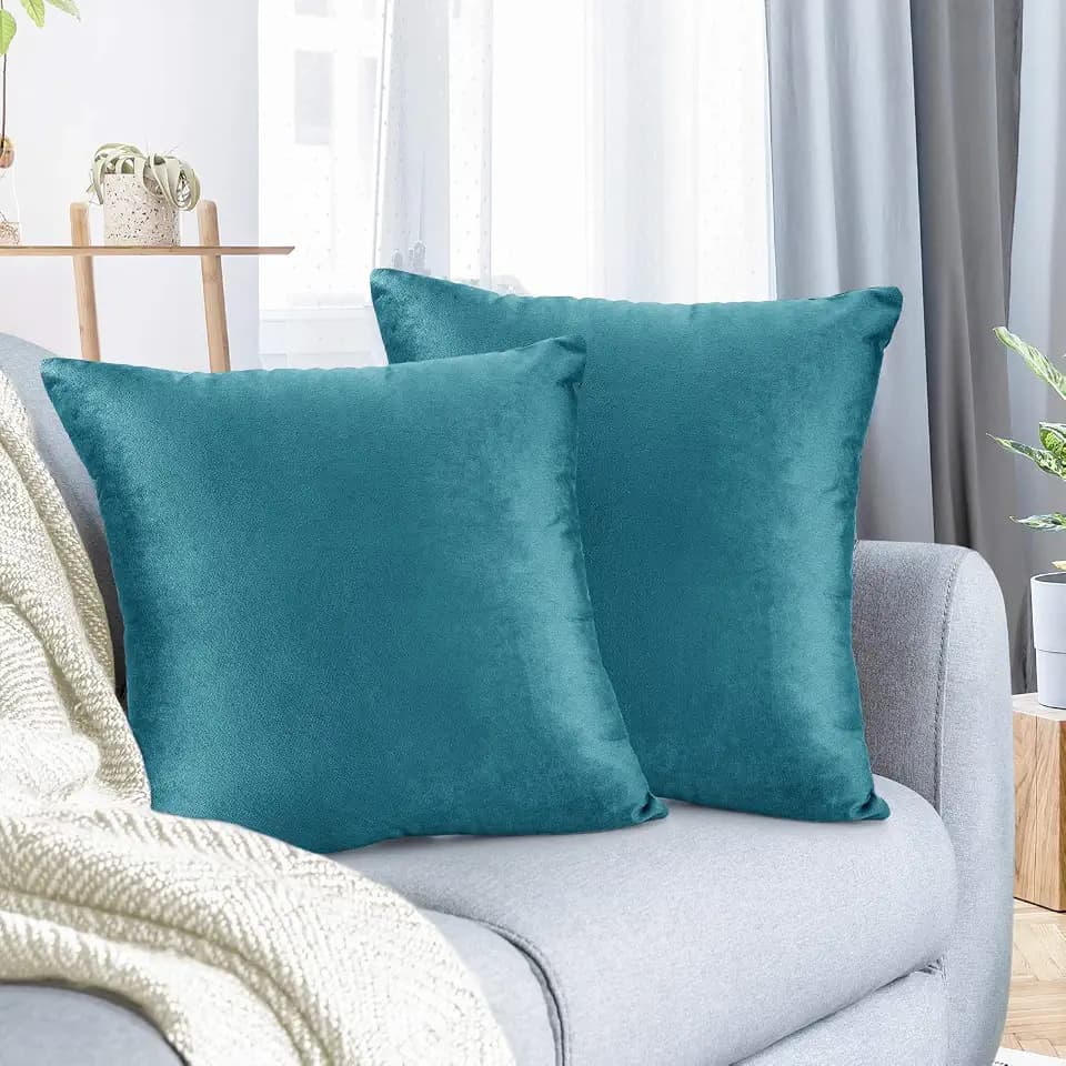 Nestl Throw Pillow Covers, Cozy Velvet Decorative Outdoor Pillow Covers 16 x 16 Inches, Soft Solid Cushion Covers for Sofa, Bed and Car, Set of 2 - Teal