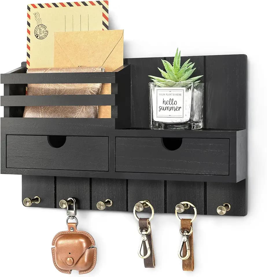 Rebee Vision Key Holder Wall Mount with 6 Key Hooks for Home Decor, Black