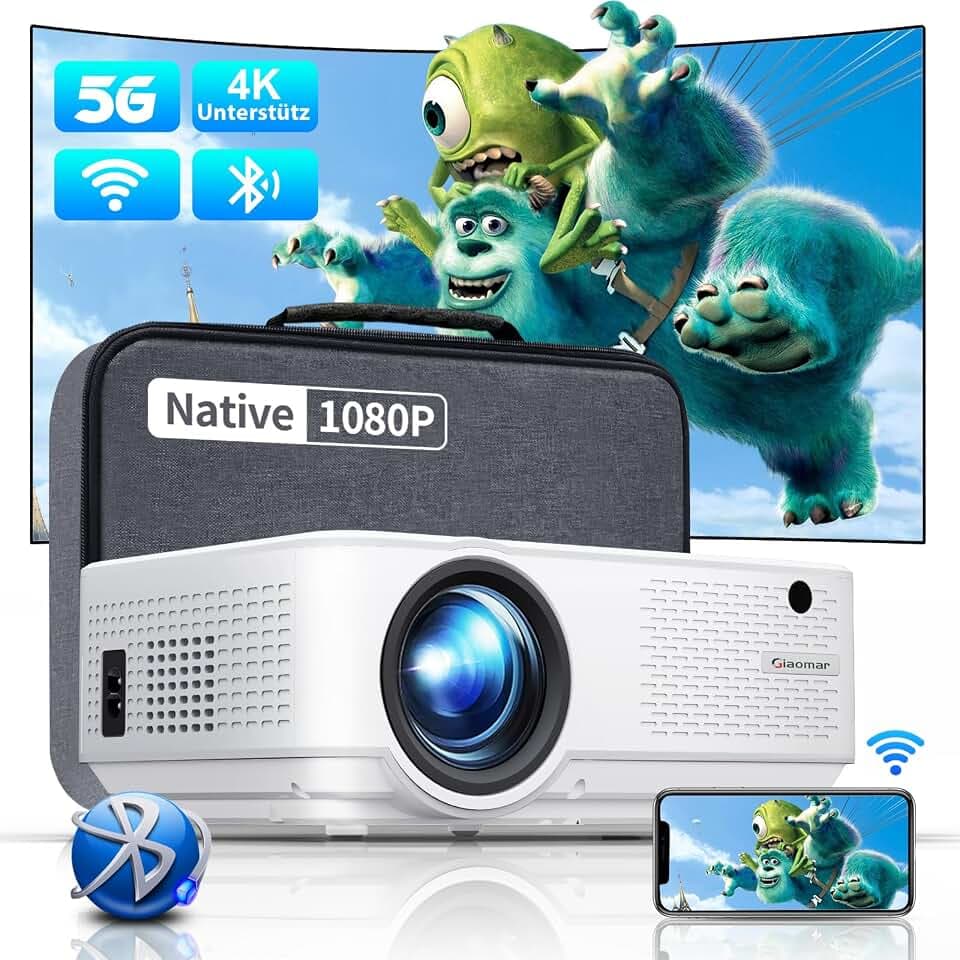 Full HD 1080P Beamer - 11000 Lumen, 5G WiFi, Bluetooth, 4K Unterstützt, 300'' Display - Heimkino Projektor Kompatibel Mit Fire Stick, Smartphone, HDMI, USB, PS5