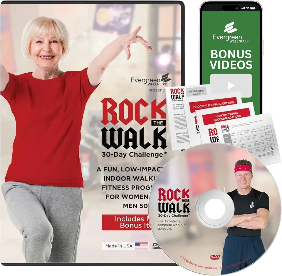 Walking Exercise DVD for Seniors, Rock the Walk At Home DVD 30 Day Challenge - Low Impact DVD Just 8 Minutes Per Day Walking DVD for Seniors Women/Men Over 50 Workout DVD (Ideal for Ages 50-80+)