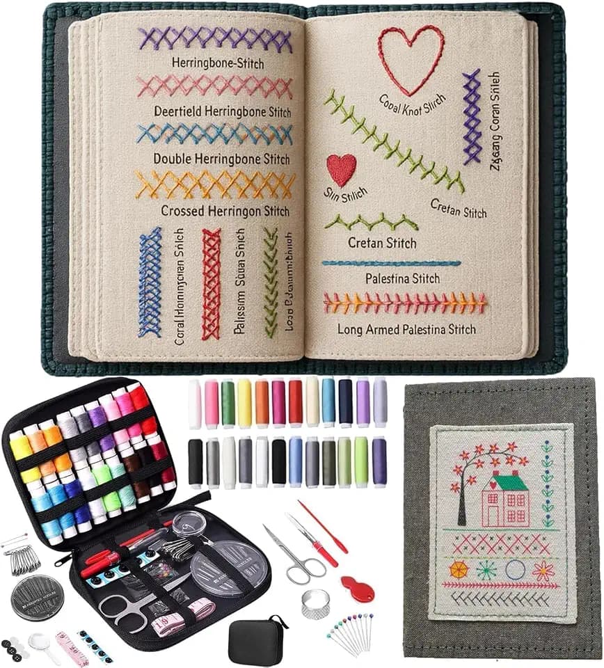 OJJ 2026 New Embroidery Stitch Book Kit, 106 Patterns with Tools & Tutorials, 86 PCS Beginner Embroidery Kit, Portable All-in-One Hand Embroidery Book for Adults & DIY Craft Lovers