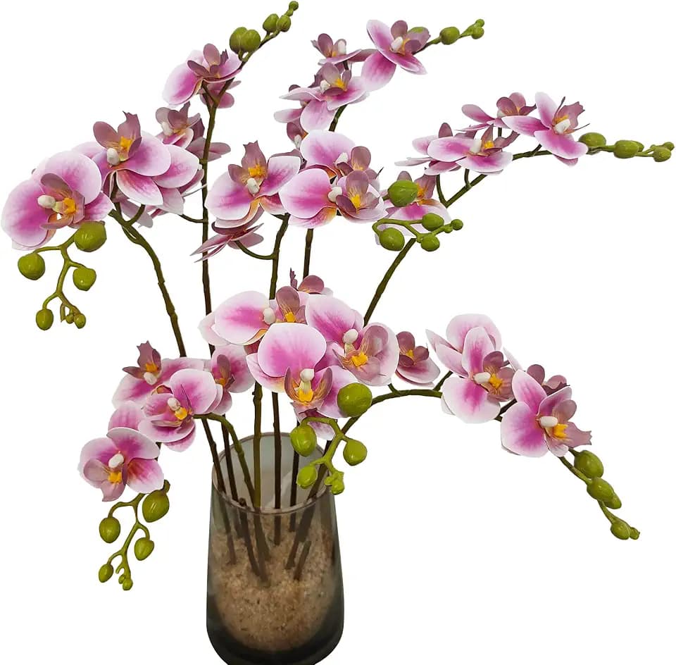 ATFL 8 Pack Purple Orchid Artificial Flowers Real Touch, 22'' Artificial Fake Faux Silk Orchid Stem Bouquets for Wedding Party Home Garden Decor,Orquideas Artificiales para Decora