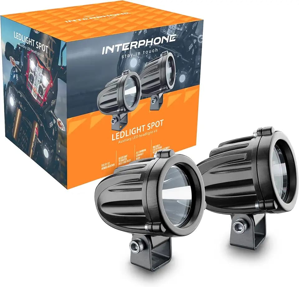 Interphone 2er-Set LED Zusatzscheinwerfer fürs Motorrad – 2 Motorrad LED Scheinwerfer mit ECE R112 Straßenzulassung – Zusatz Scheinwerfer mit 10W Leistung & 990 Lumen SPOT Lichtkegel