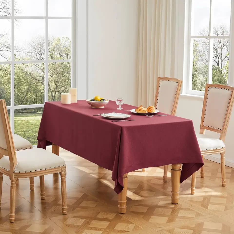 ZeeMart Linen Textured Rectangle Table Cloth, 52x70 Inch Burgundy