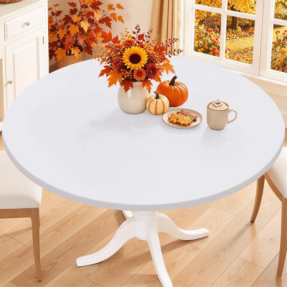 Smiry 45"-56" Round Fitted Tablecloth, Waterproof Plastic Table Cover