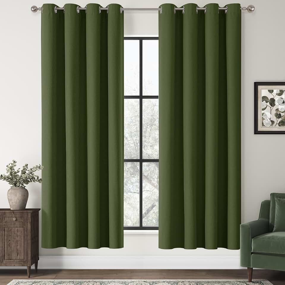 ChrisDowa Olive Green Blackout Curtains 72 Inches Long 2 Panels for Bedroom