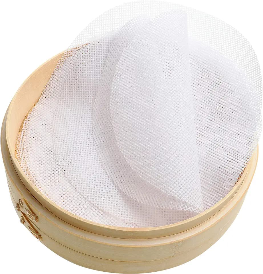 Patelai 12 Pcs Bamboo Steamer Silicone Liners 9 Inch, Non Stick Reusable Silicone Steamer Mesh Mat, Air Fryer Round Liners Pad Buns Dumpling Baking Pastry Dim Sum for Food Kitchen Restaurant Home