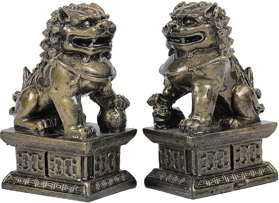 Foo Dogs Guardian Lion Statues - Pair of Fengshui Fu Dogs Figurine