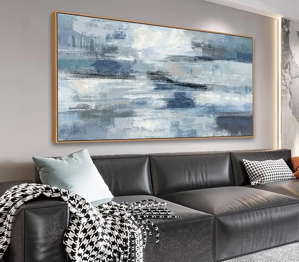 Framed Abstract Canvas Wall Art for Living Room Decor, Large Abstract Painting Prints Rustic Grey Blue Wall Pictures Modern Artwork Bedroom Bathroom Office Home Decoration 24" X 48"