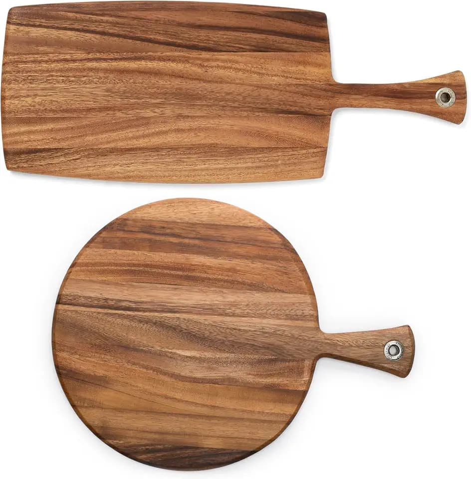 Ironwood Large Rectangular Provencale Paddle Board and Round Provencale Paddle Board Set, Acacia Wood