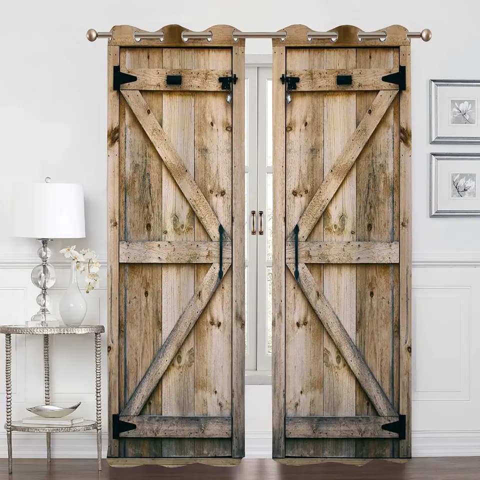 Vintage Rustic Wooden Barn Door Blackout Curtains 2 Panels 96" L x 53" W