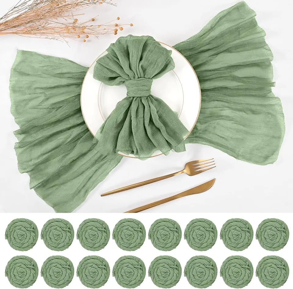 Pesonlook 50 Pcs Sage Green Cheesecloth Napkins for Wedding,20 x 20 Inch
