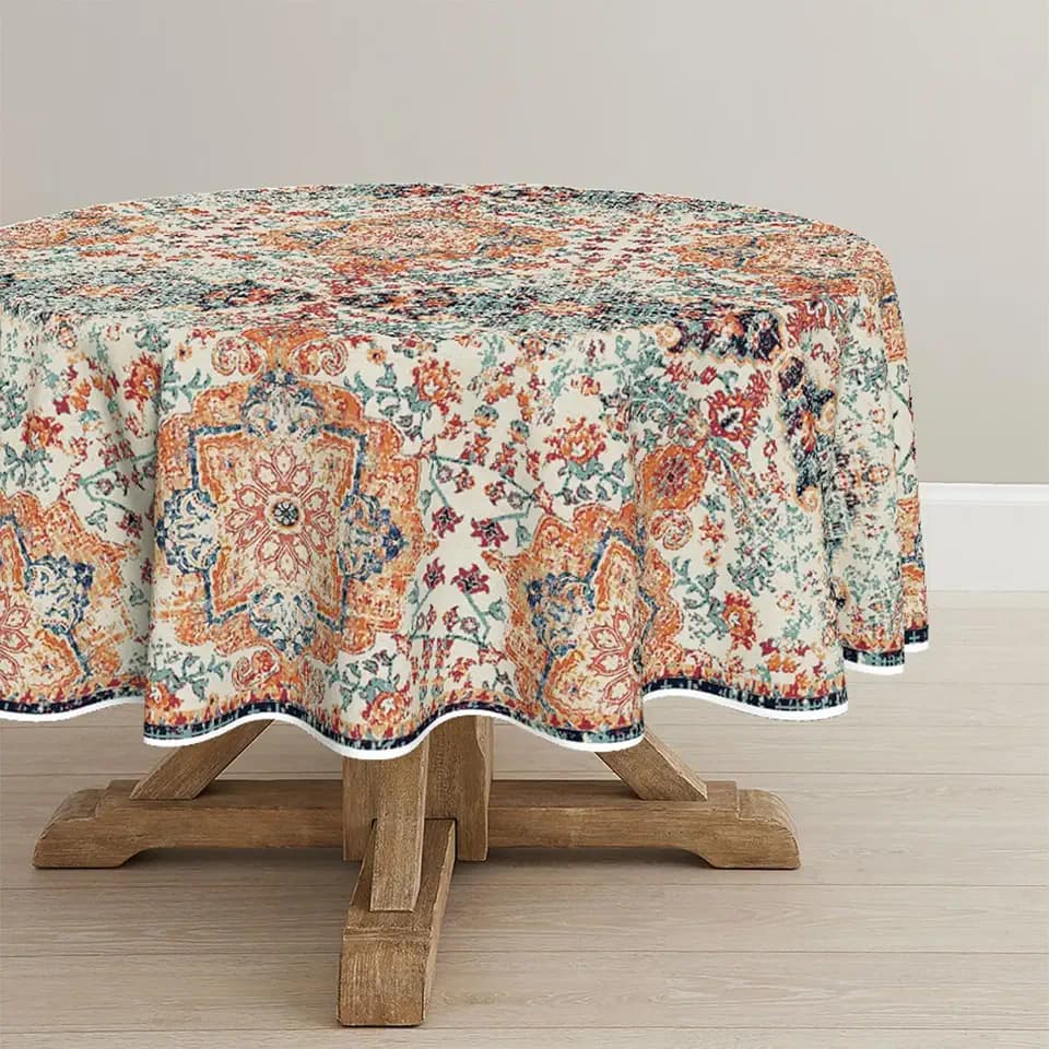 Horaldaily Boho Bohemia Style Tablecloth, 60x60 Inch Round