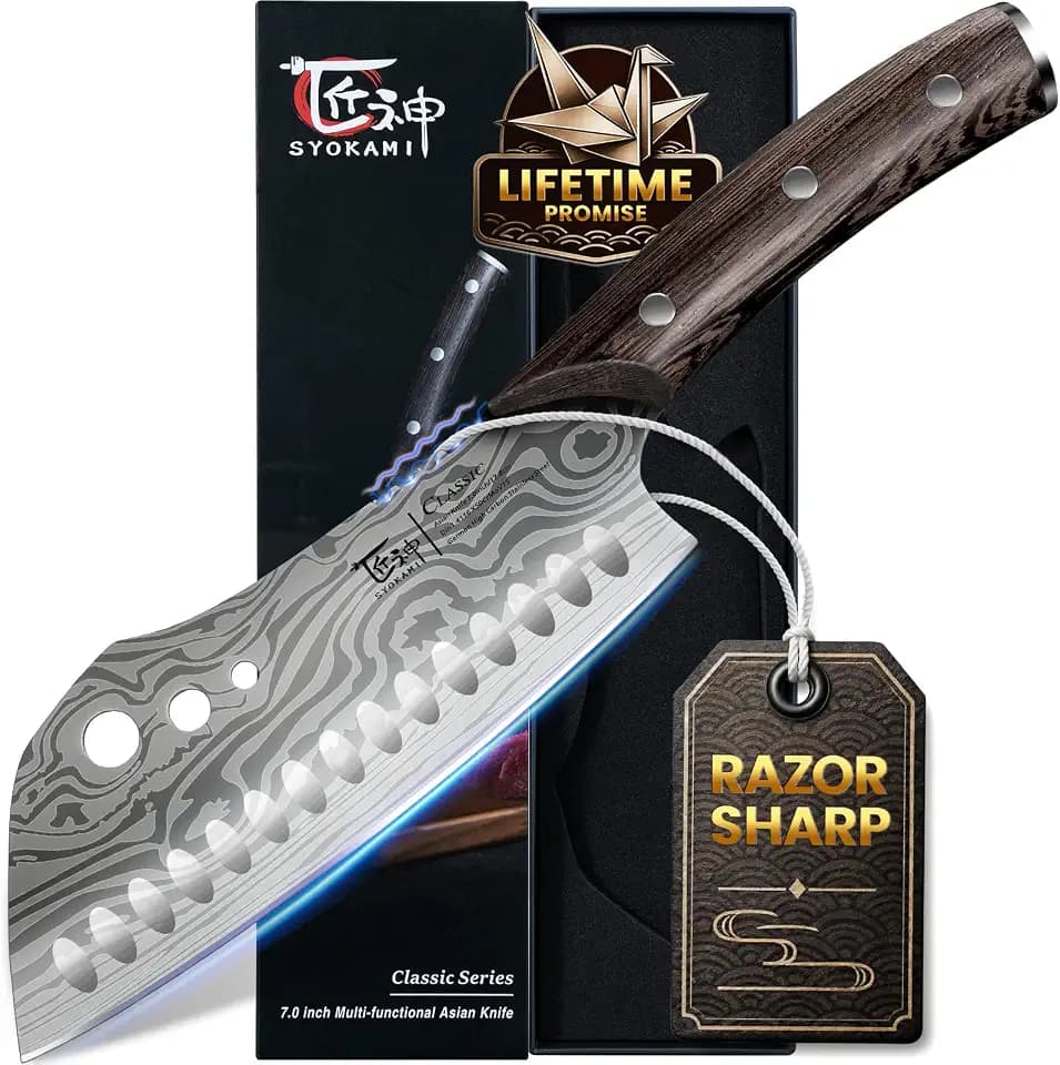 SYOKAMI Cleaver Chef Knife with Herb Stripper, 7" Asian Kitchen Knife