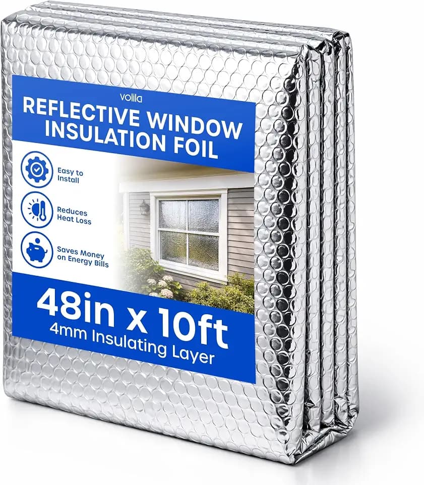 Reflective Window Insulation Foil, Double Side Aluminum Foil Bubble Insulation for Windows, RVs, Garages Door (48in x 10ft)