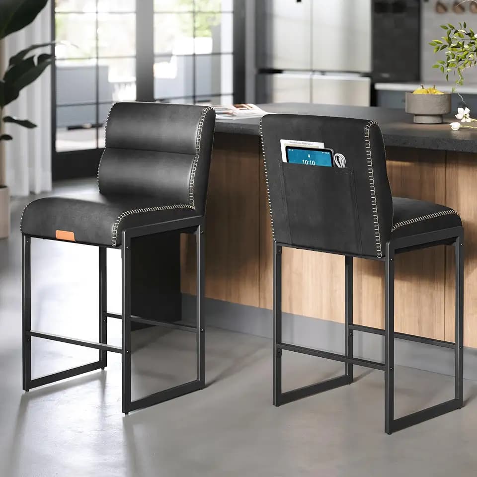 VASAGLE Bar Stools Set of 2, Counter Height Chairs with Backs, 26.4-Inch