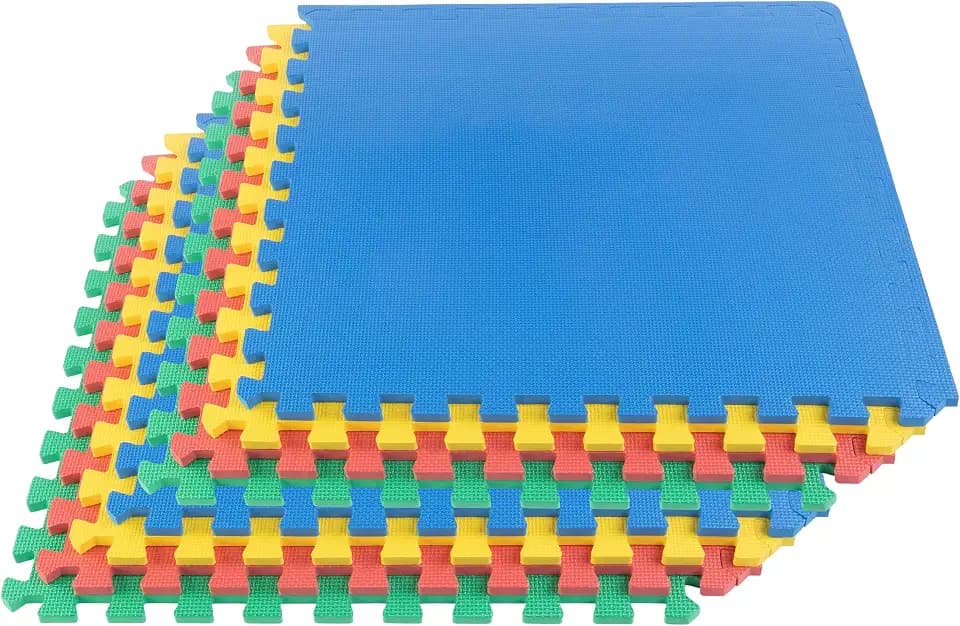EVA Foam Mat Tiles 8-Pack - 32 SQ FT Interlocking Padding for Playroom or Gym Flooring - Exercise Mat or Playmat by Stalwart (Multicolor)