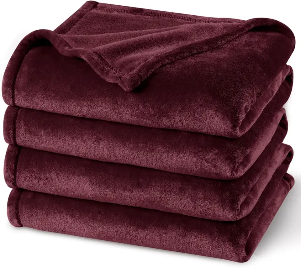 PHF Fleece Blanket Queen 90"x90" - 300GSM Lightweight Airy Warmth, Wine Red