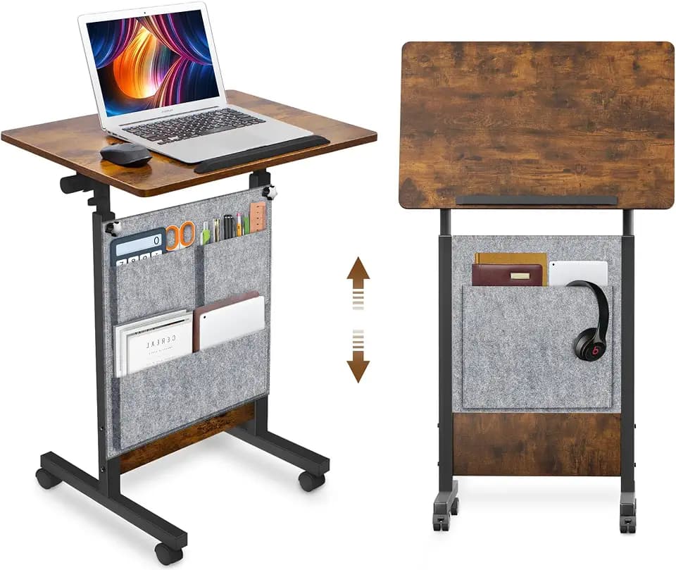 KOUPA Height Adjustable Flip Standing Desk with Wheels and Bag,24Inch