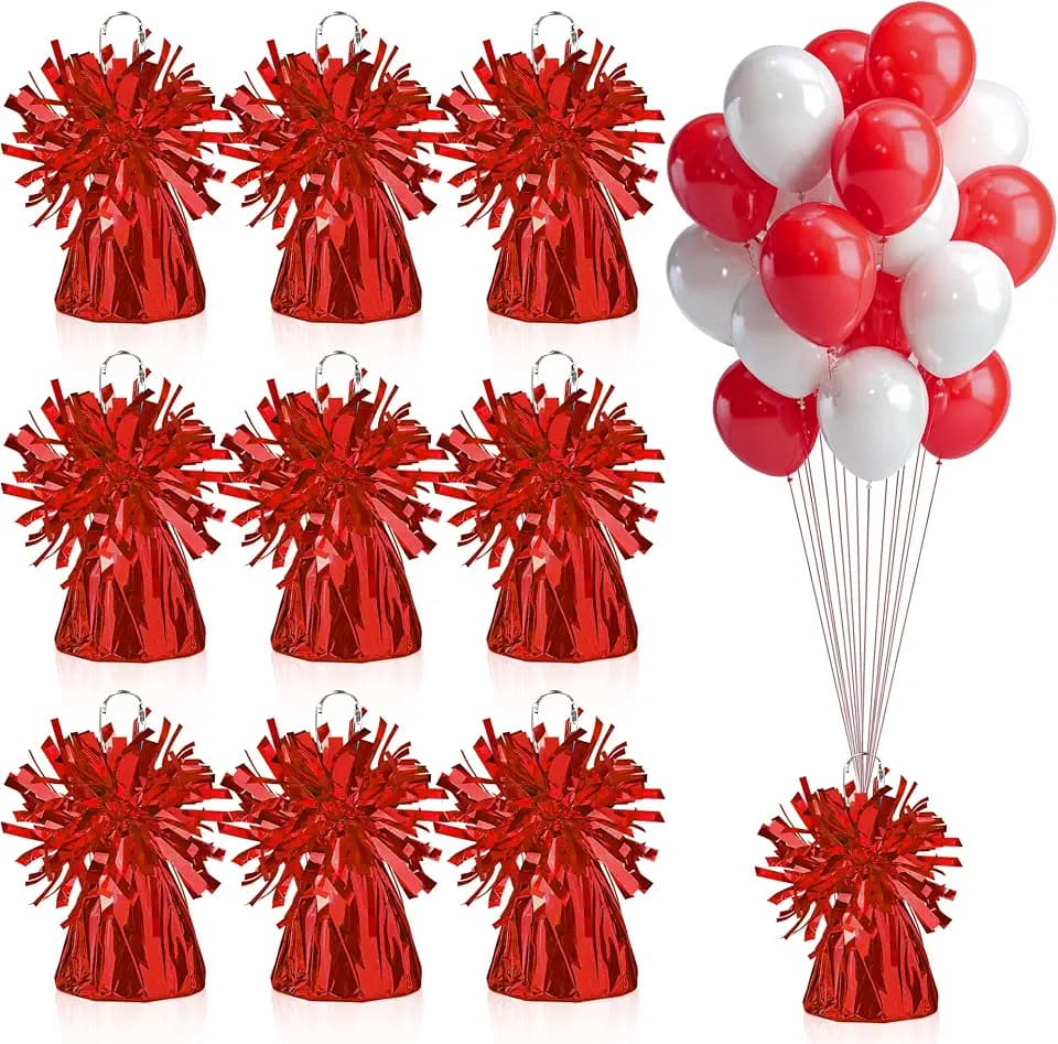 9 PCS Metallic Wrapped Balloons Weights Red Helium Balloon Weight Balloon Anchors for Graduation Birthday Wedding Indoor Outdoor Celebrations