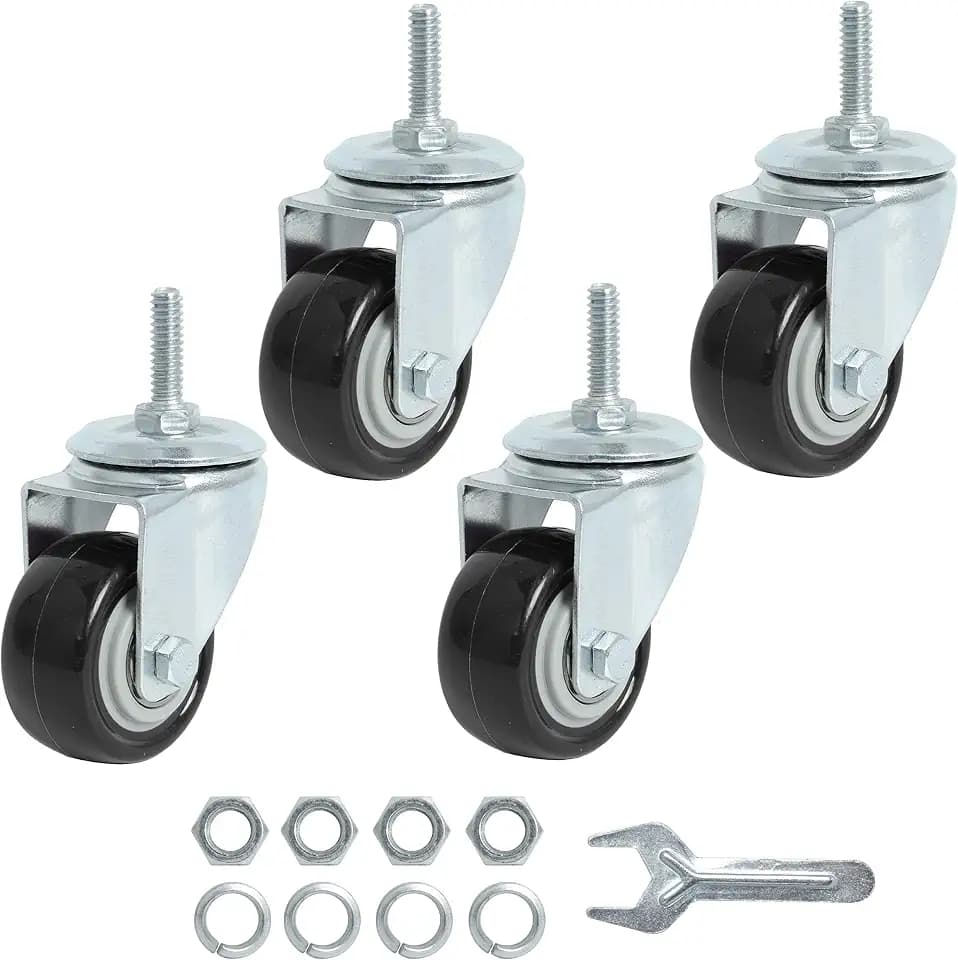 Finnhomy Stem Caster Wheels 2 Inch Heavy Duty Threaded Swivel Casters 1/4" - 20 x 1 Set of 4 for Wire Shelve Wheels P Anti-wear Smooth Casters, Black