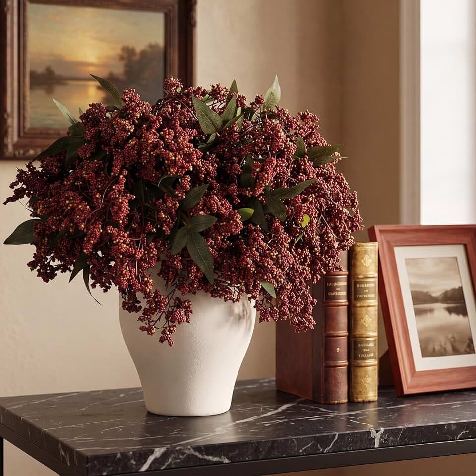 Zeyune 9Pcs Faux Berry Stem for Vase Fall Branch Decor Fake Nandina, Purple