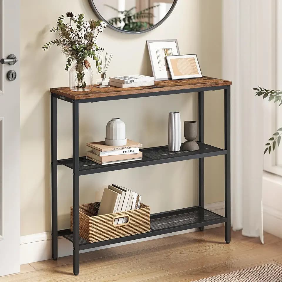 VASAGLE 31.5" Console Table, Narrow Behind Couch Table, 3 Tier