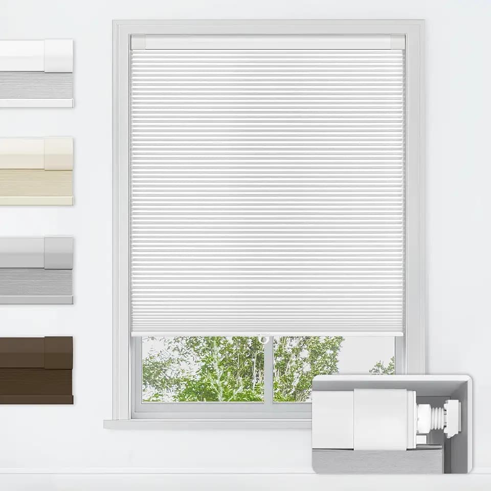 LazBlinds No Drill Cordless Cellular Shades, 45" W x 48" H, White