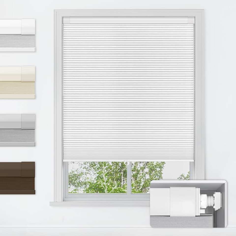LazBlinds No Drill Cordless Cellular Shades, 19" W x 36" H, White