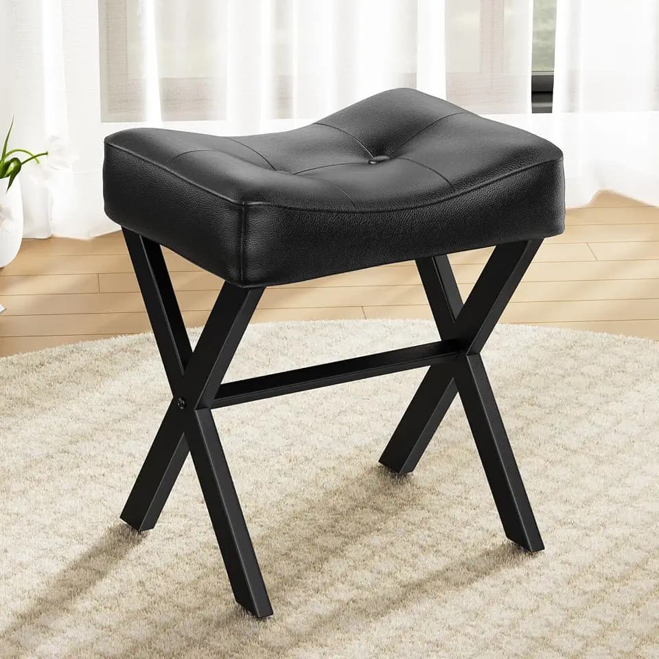 Memobarco 18-Inch Leather Vanity Stool Chair, Black