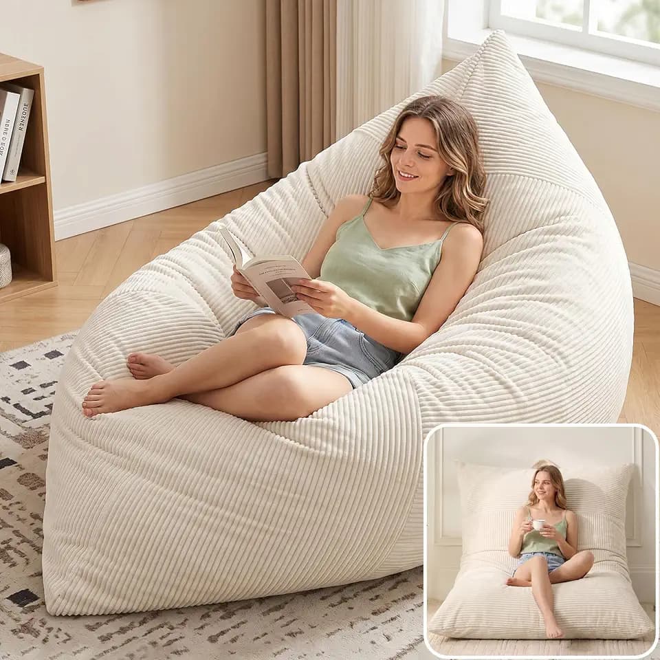 HUGHEAVEN Giant 3-in-1 Bean Bag Chair (76"x55") Oversized Floor Sofa Couch