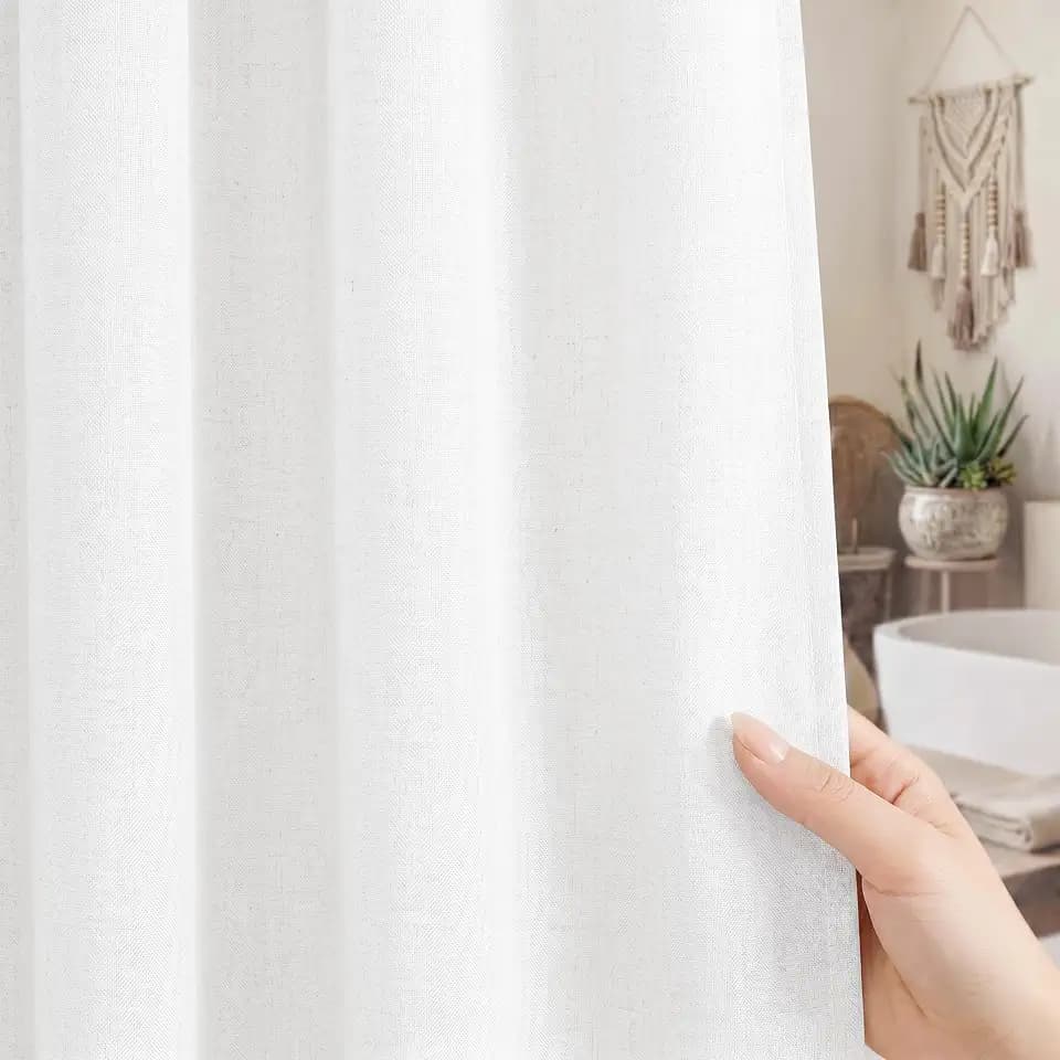 Seasonwood White Linen Shower Curtain Farmhouse Bathroom Decor 72x72 Inches