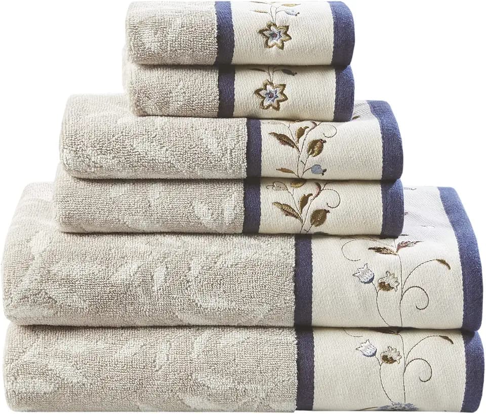 Madison Park Serene 100% Cotton Bath Towel Set, 600 GSM, 6 Piece, Navy