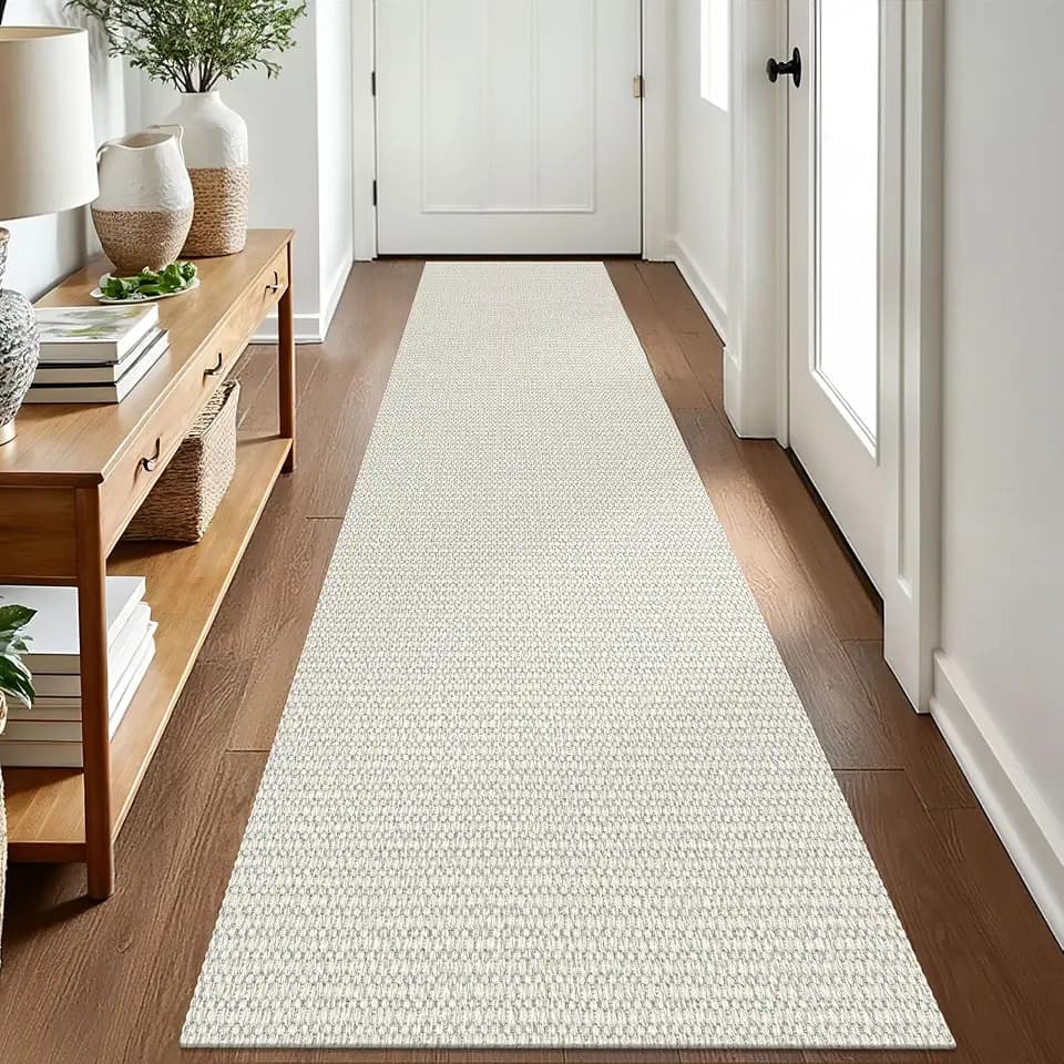 EARTHALL Washable Runner Rug, Non Slip Bedside Rug, 2x8 Ft, Cream/Grayish
