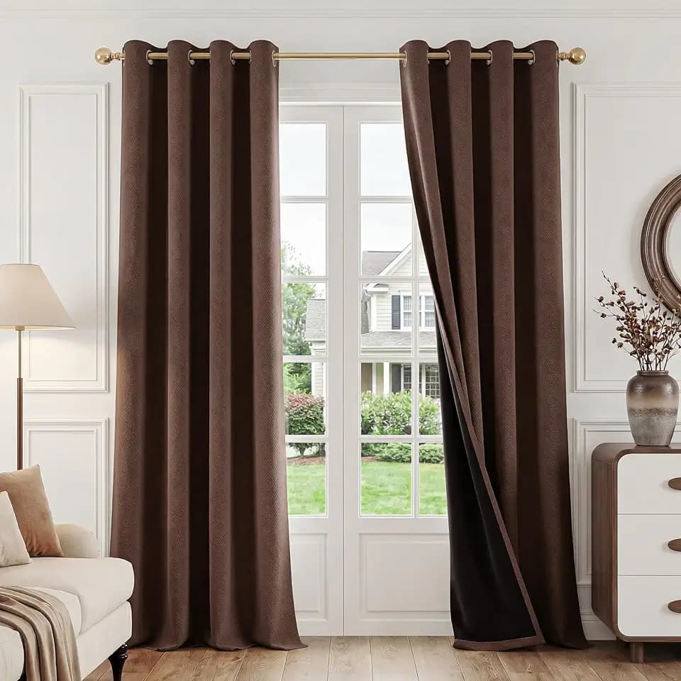 FMFUNCTEX 100% Blackout Coffee Brown Curtains 63 Inch for Bedroom, 2 Panels