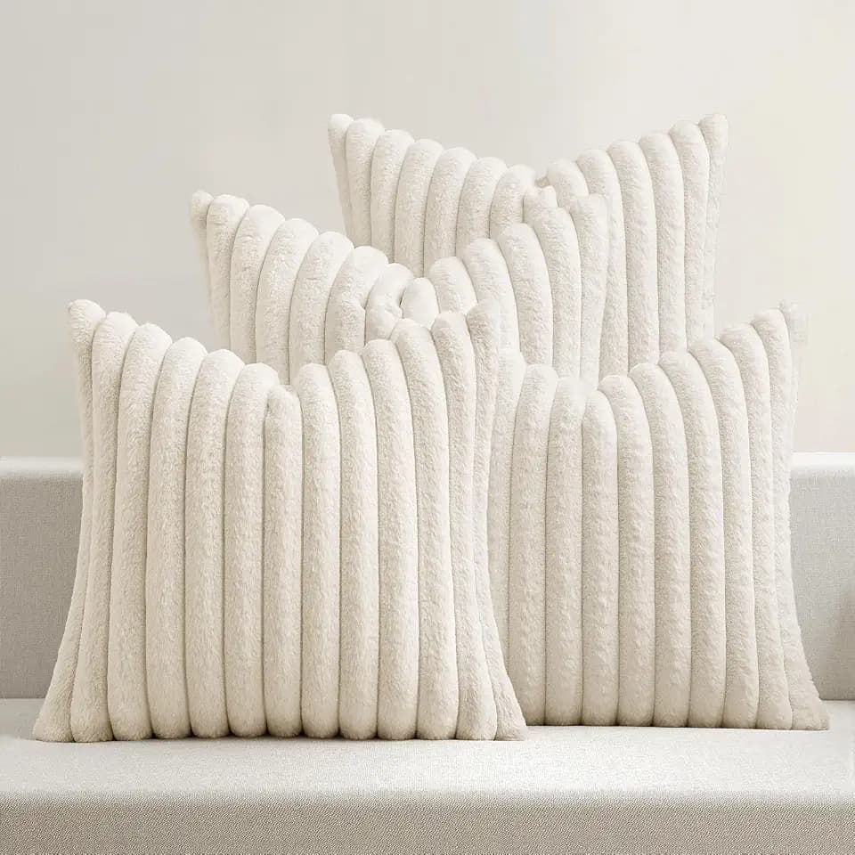 MIULEE Faux Fur Plush Decorative Throw Pillow Covers 18x18, Cream White