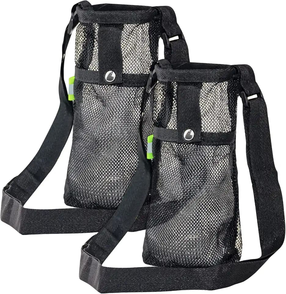 2PCS Water Bottle Carrier Bag - Convenient Holder with Strap and Pocket for Hiking, Walking, and Travel (Black, L)