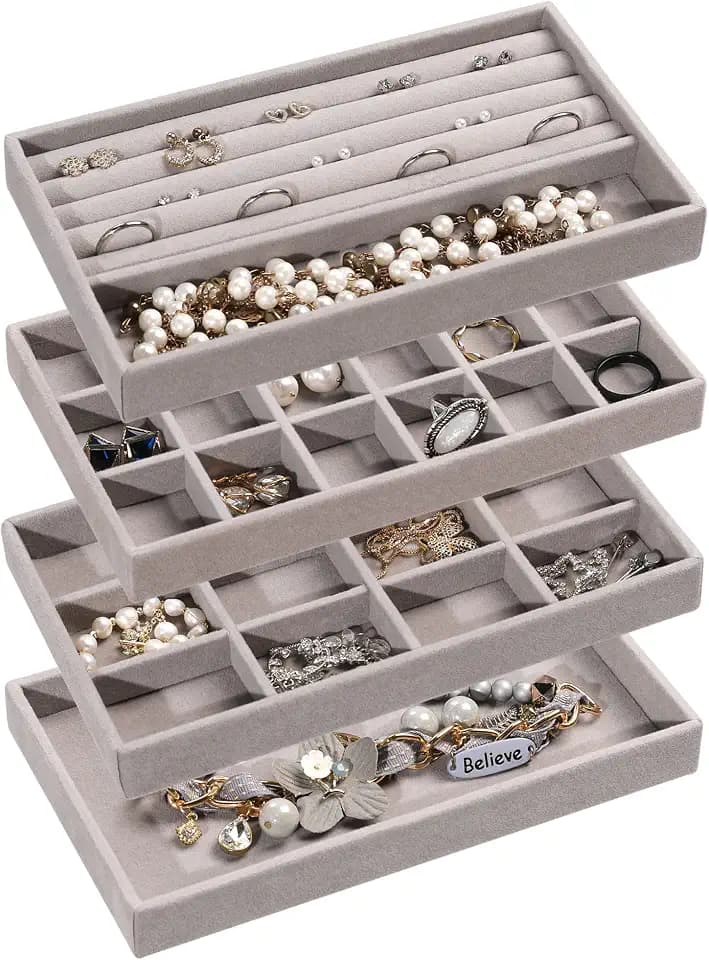 Frebeauty Jewelry Trays for Drawer,Set of 4 Jewelry Organizer and Storage