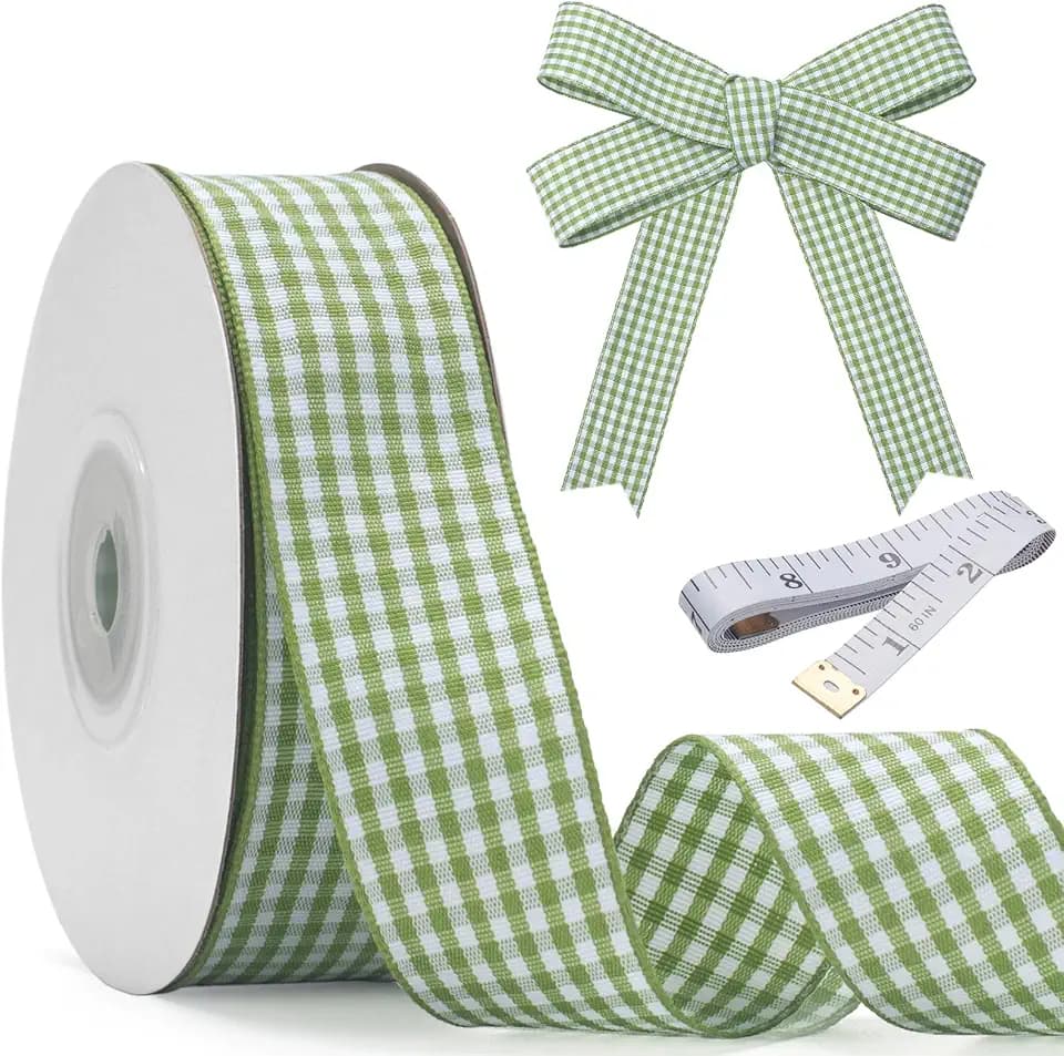 Sage Green Gingham Ribbon,1Inch x 25 Yds Plaid Crafts Ribbon