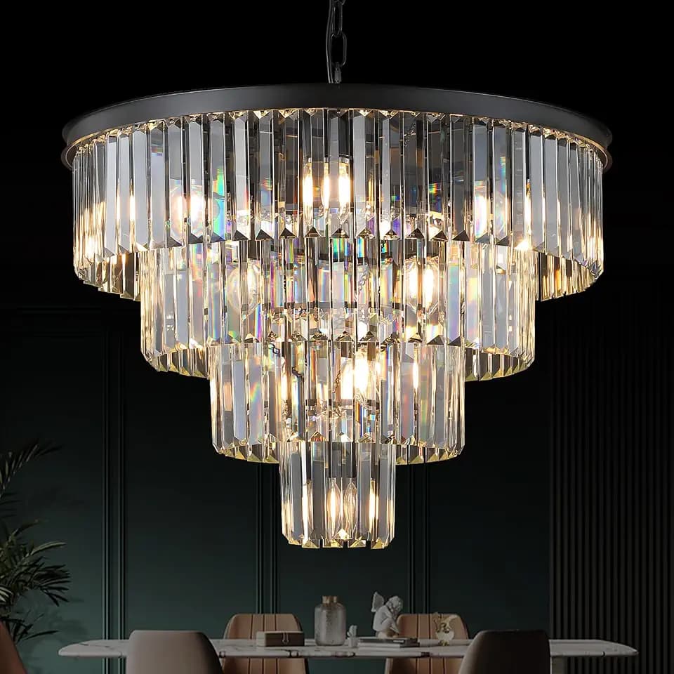 Black Crystal Chandeliers 12 Lights 24" Luxury Round Chandelier