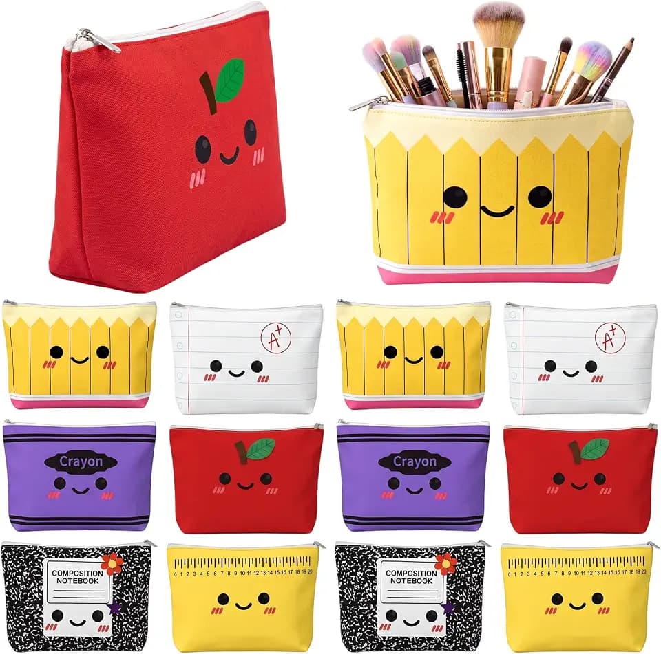 Coume 12 Pcs Canvas Makeup Bags Bulk, Composition Notebook Theme
