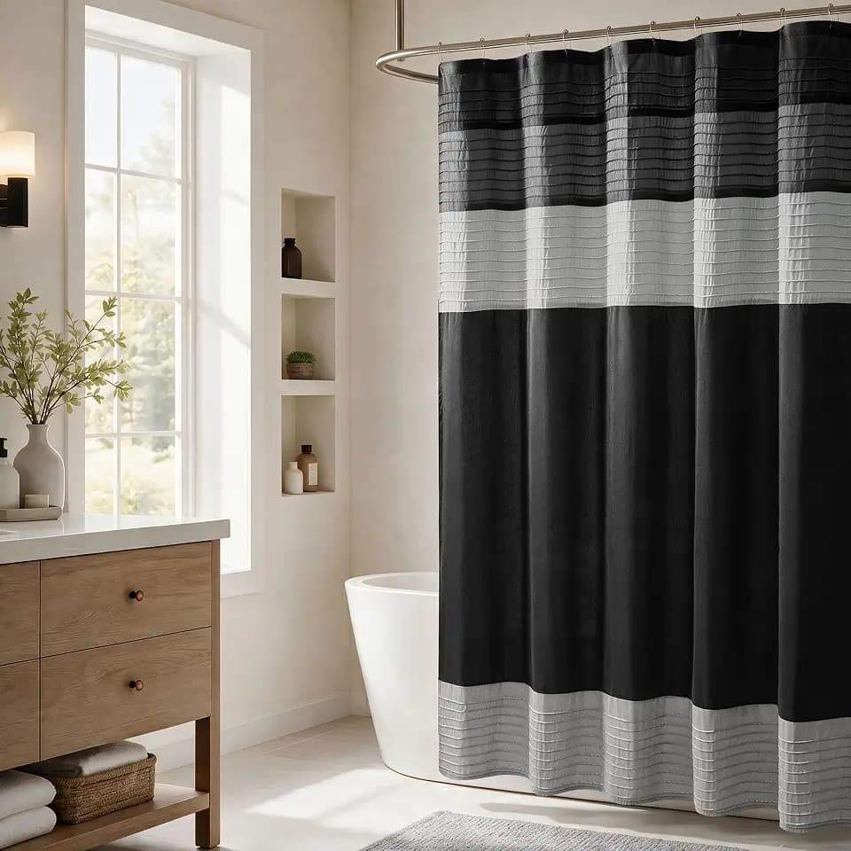 Madison Park Amherst 72 x 72 Bathroom Shower Curtain, Faux Silk, Black