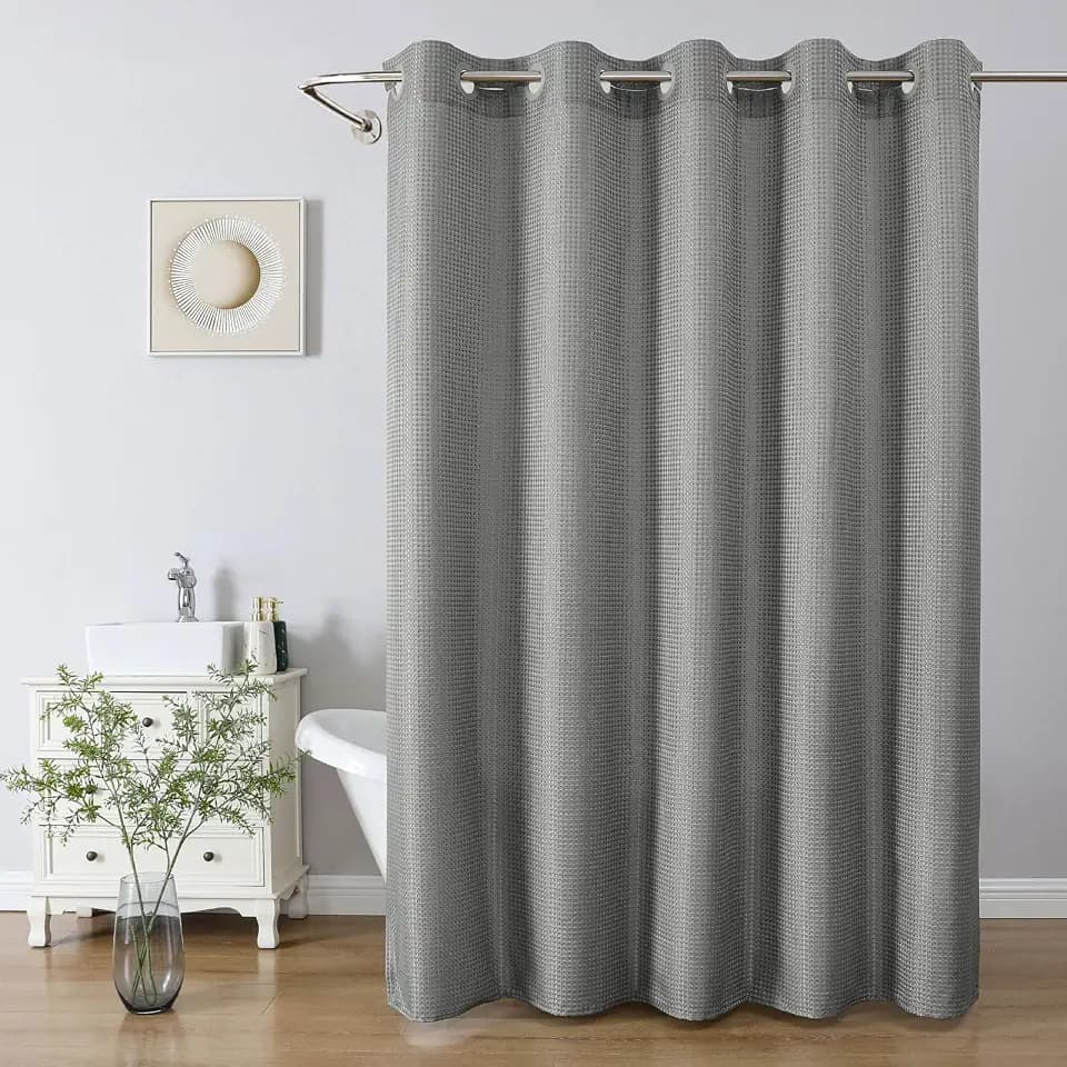 No Hook Waffle Shower Curtain, No Liner Needed Separate, 71x74 Inch, Grey