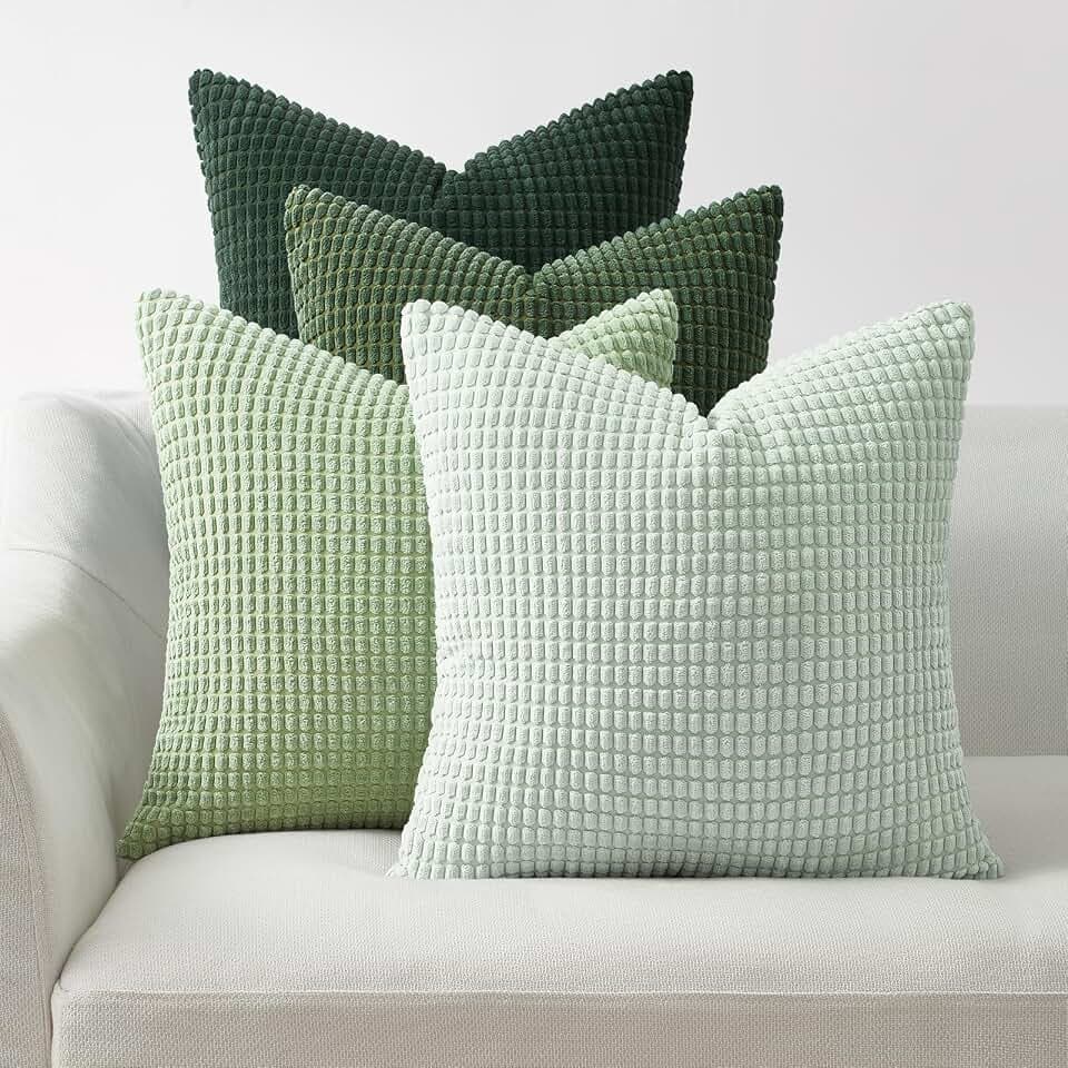 Topfinel Large Light Green Couch Throw Pillows Covers 20x20 Inch Set of 4,Accent Corduroy Striped Decorative Euro Shams,Summer Home Decor Cushion Case for Beach,Patio,Balcony