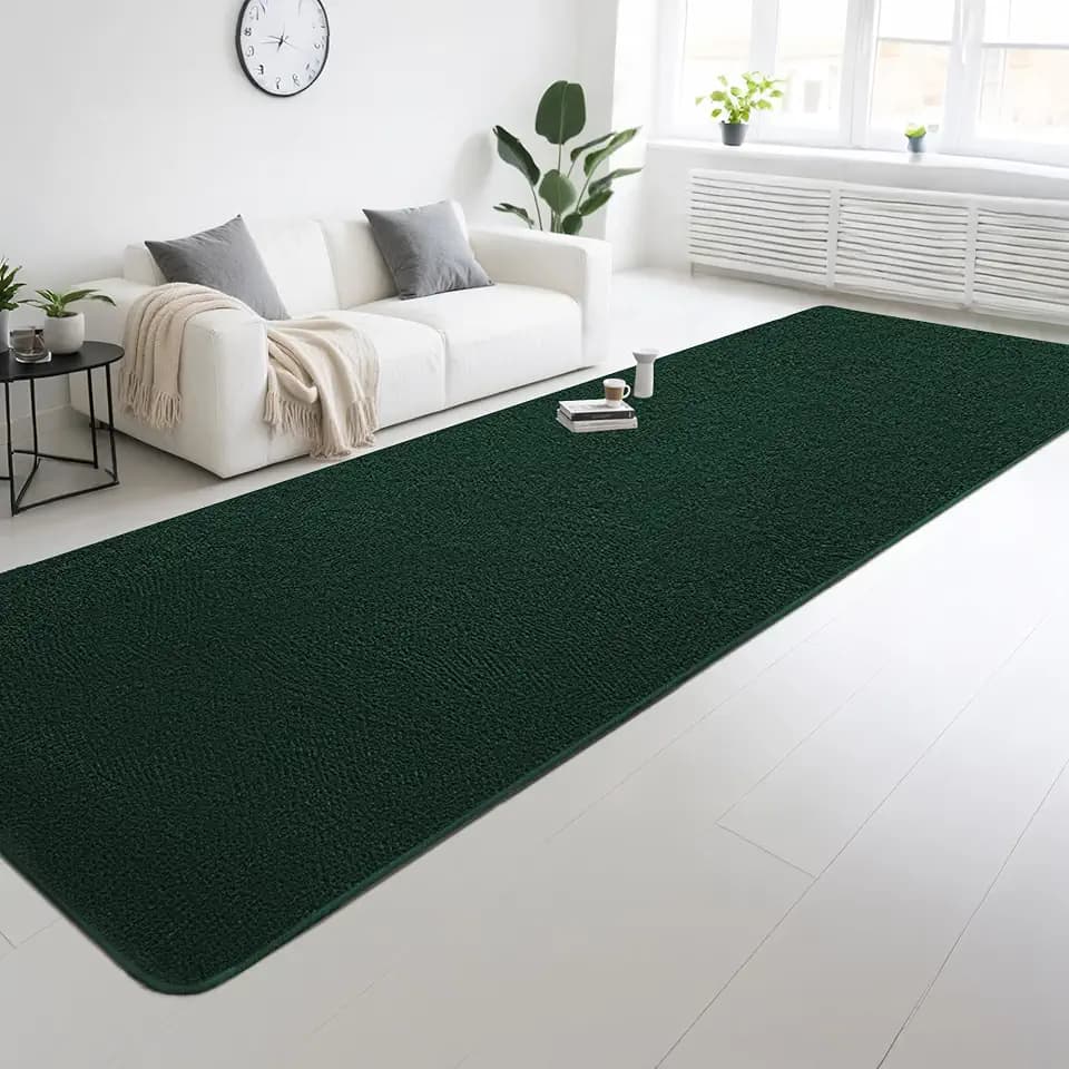 2x6 Dark Green Memory‑Foam Runner Rug, Modern Indoor Carpet for Hallyway