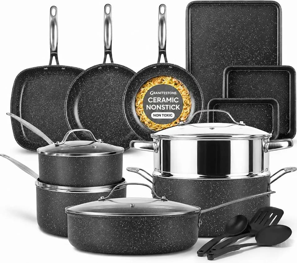 GRANITESTONE Ceraluxe 20 Pc Ceramic Cookware Set, Diamond Reinforced