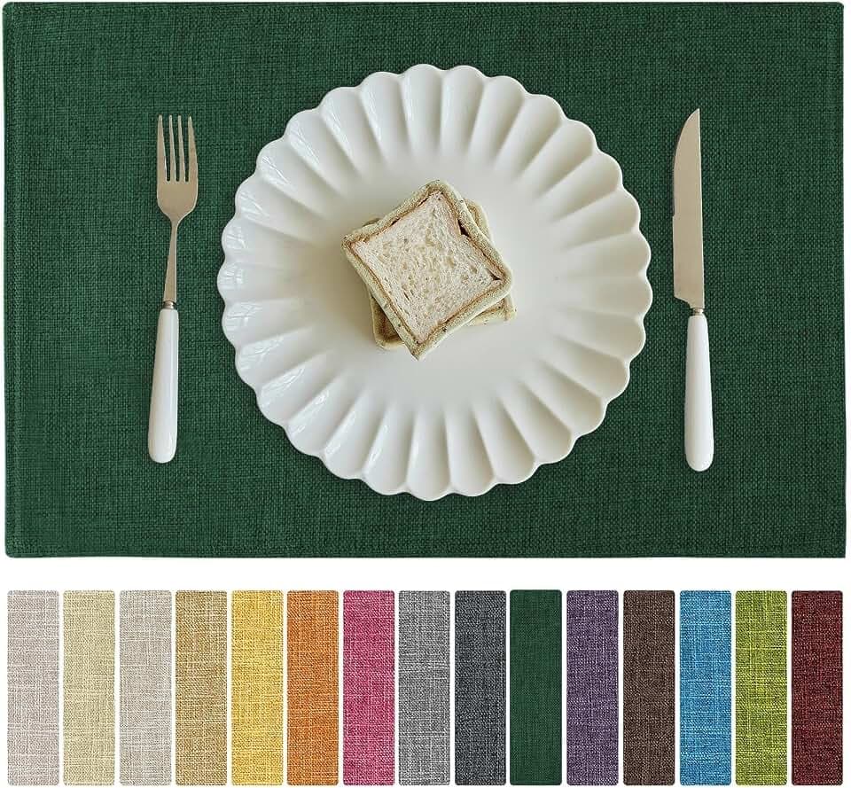 Softalker Christmas Cloth Placemats Set of 6-12 x 18 Inch, Dark Green