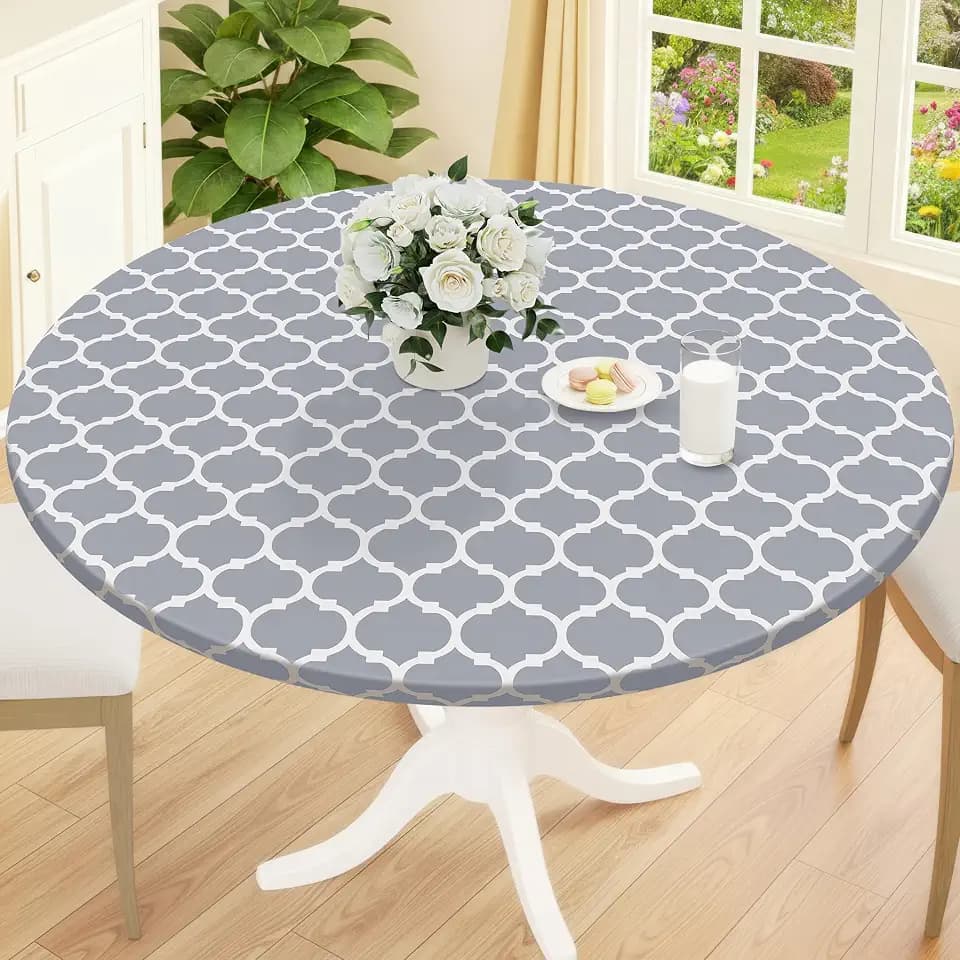Smiry 45"-56" Round Fitted Tablecloth, Waterproof Plastic Table Cover